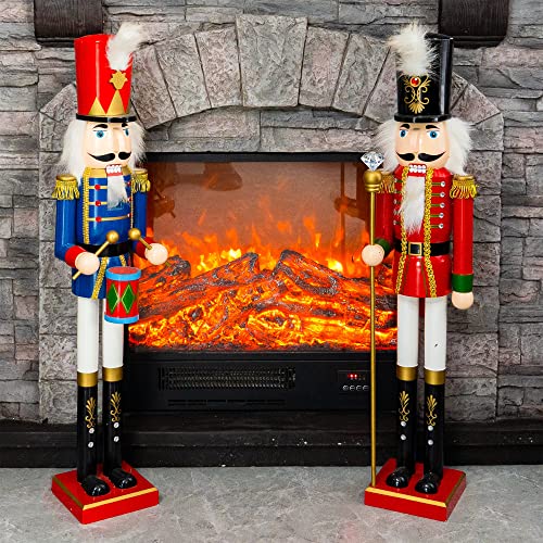 FUNPENY 32 inch Christmas Nutcrackers Decoration Figures,Wooden Soldier in Red Suit with Black Hat Collectible Nutcracker for Indoor Winter Table Centerpiece Desktop Fireplace Clearance Decor
