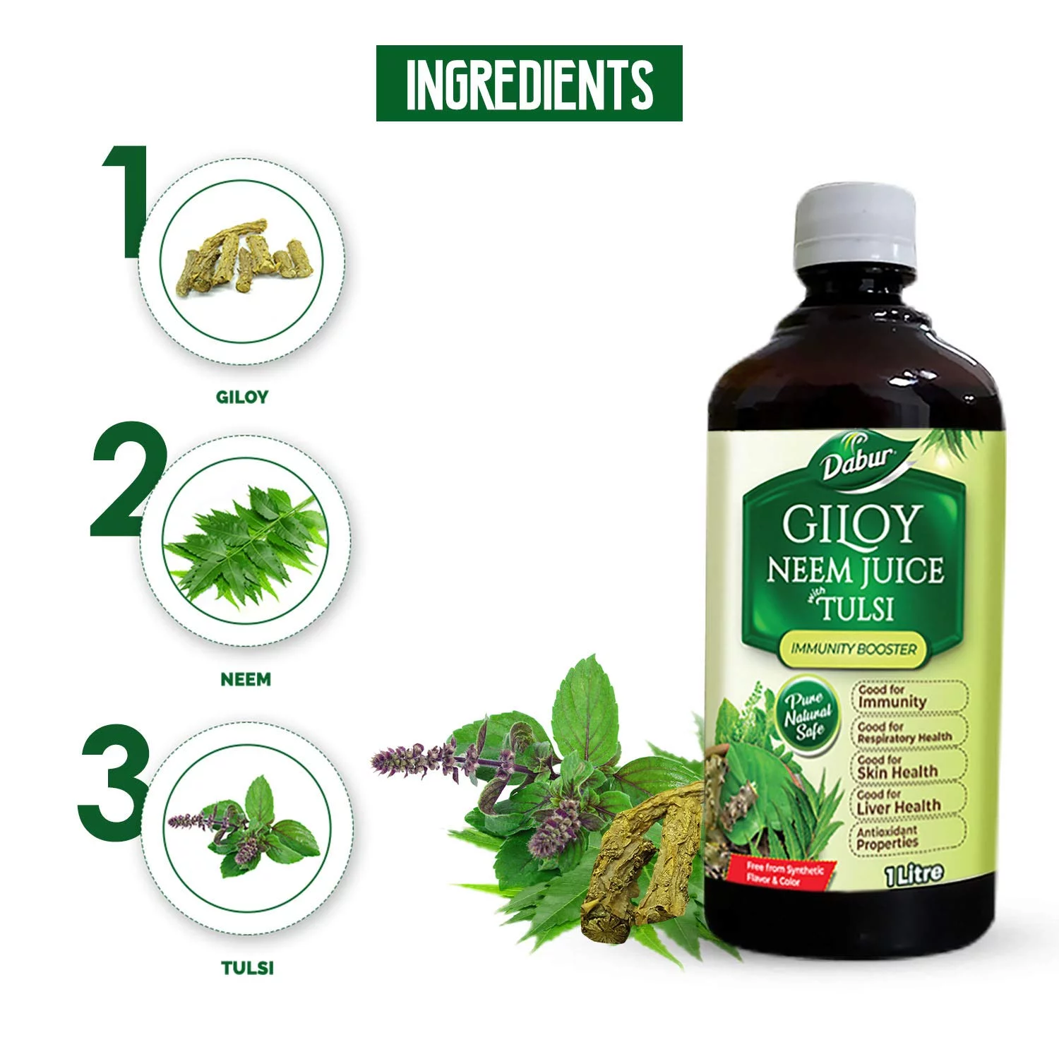 Dabur Giloy Neem Tulsi Juice: Benefit of 3-in-1 Immunity Boosters with the power, 1L