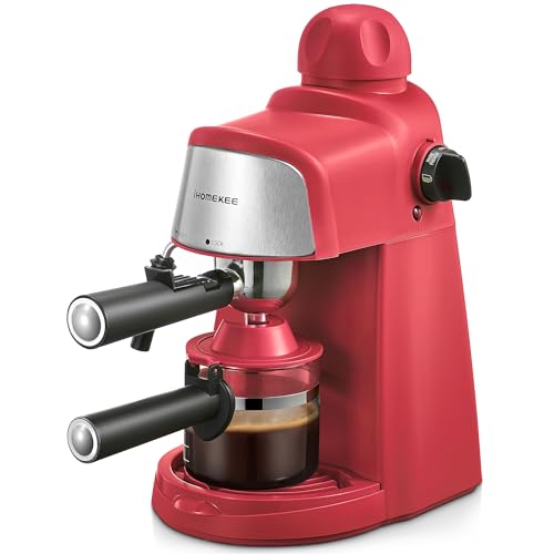 Espresso Machine, 3.5Bar Espresso and Cappuccino Machine with Fast Heating Function, 1-4 Cups Coffee Maker with Milk Frothing Function and Steam Wand (Red)