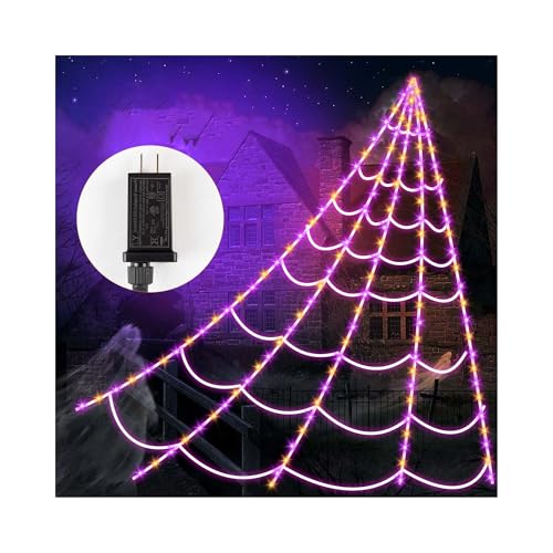 Giant Spider Webs Halloween Decorations - 250 LEDs Outdoor Halloween Decor Lights,16.4FT Net, 4Ft Light-up Spider, 8 Modes,Waterproof & Timer for Yard Porch Garden,Outside Costumes Party (with Spider)