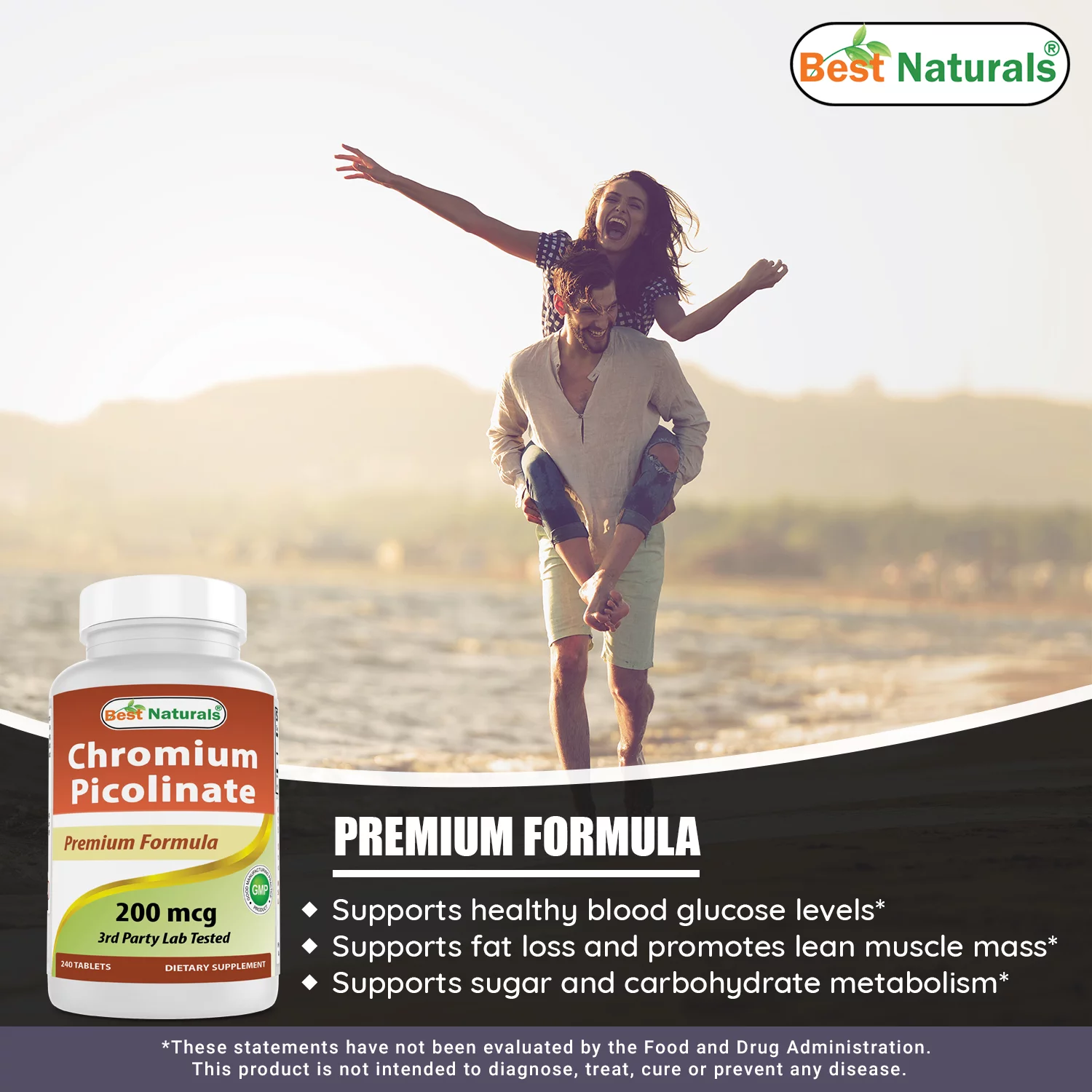 3 Pack Best Naturals Chromium Picolinate 200 mcg 240 Tablets