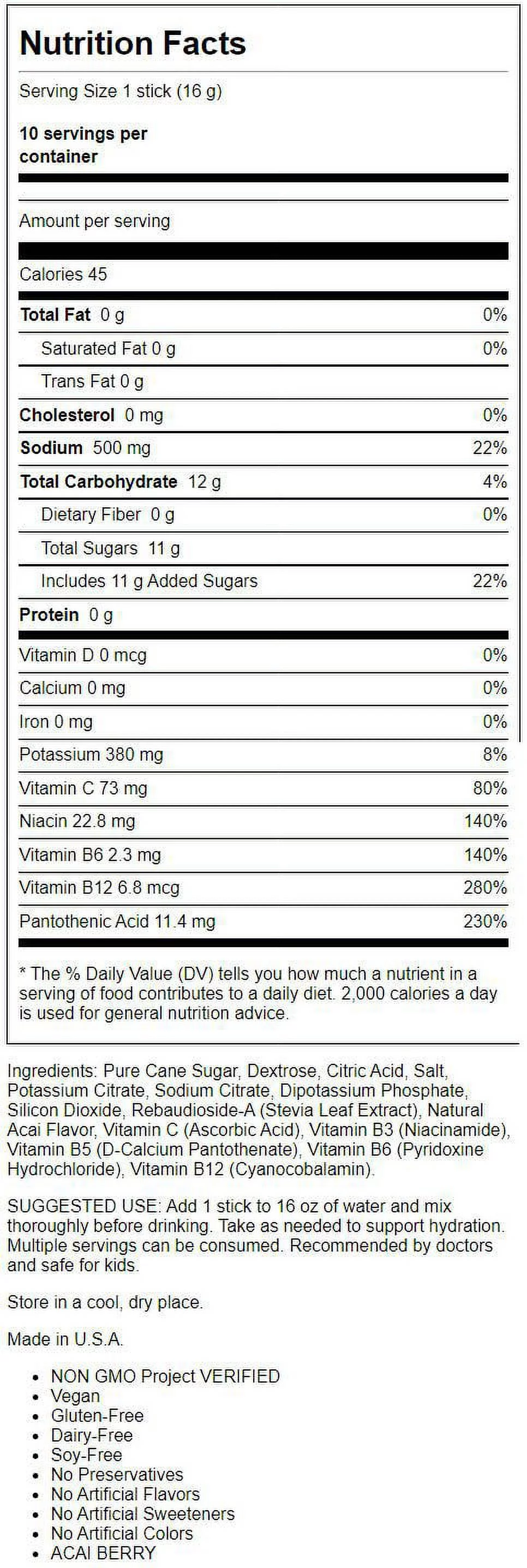 Liquid IV Hydration Multiplier Electrolyte Drink Mix - Acai Berry 10 Pkts