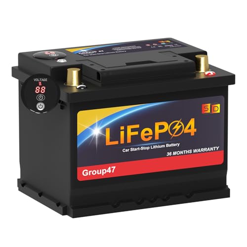 Lithium Car Battery Start and Stop, 12.8V 576WH Group 47 LiFePO4 Automotive Battery For Car, Starter Battery Plus Deep Cycle Performance, 36 Months Warranty