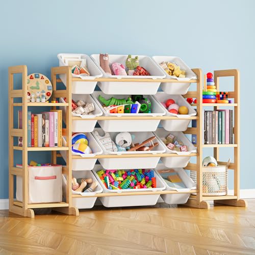 SpaceAid Toy Storage Organizer with 6 Shelves and 12 Bins, Toy Organizers Storage Bookshelf, Kids Bin Shelf Toys Box Bookcase for Bedroom Playroom Organization Room Decor, White