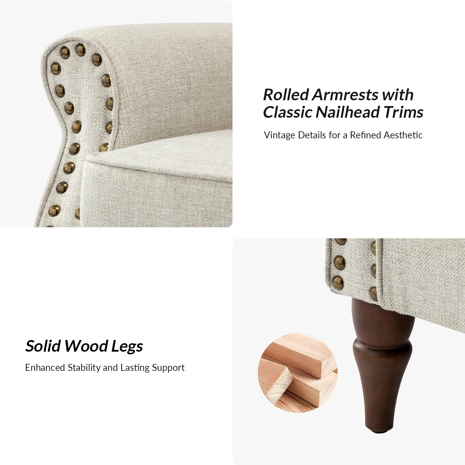 Traditional Armchair Turned Legs Accent Chair Nailhead Trim Home Living Room Bedroom Oatmeal