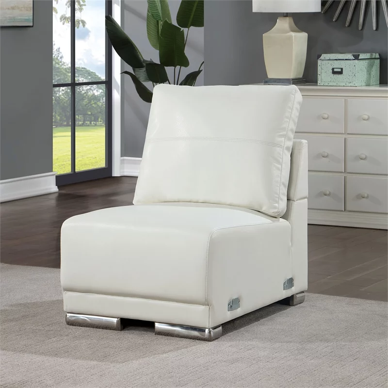 Furniture of America Thea Faux Leather Large Sectional with Ottoman in White