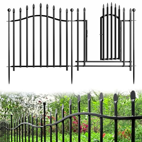8 Panels Tall No Dig Garden Fence - 40in H x 18ft L, Reinforced Square Tube Rustproof Animal Barrier, Decorative Metal Fencing for Yard & Outdoor Dog Pet Play Areas