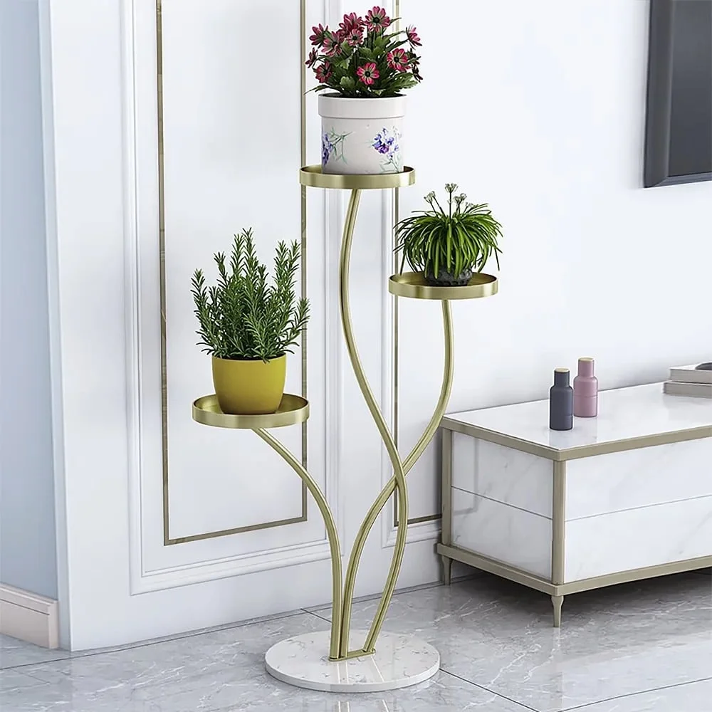 Homary Modern Tall Metal Plant Stand Indoor 3 Tier Corner Planter in Gold
