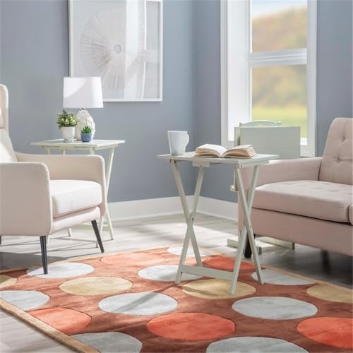 5 Piece Set Faux Marble TV Tray Table Stand in Brown, 4 Tray Tables & 1 Stand