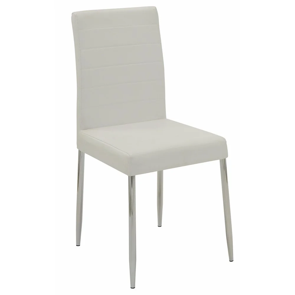 Dining Chairs with Vinyl Seat Cushion, White and Chrome (Set of 4)
