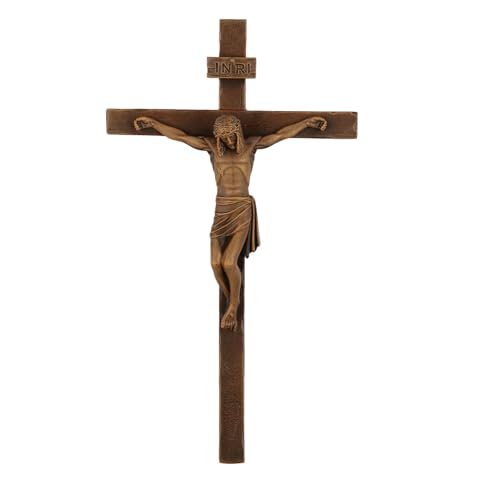 DevotedWalls Jesus Christ Cross Wall Decor,Brown Wooden Color Crucifix Wall Cross,9 inch Heigh Jesus Crucifix Sculpture,Catholic Tradition First Communion Jesus Wall Cross for Girls and Boys,Simple Corss Home and Church