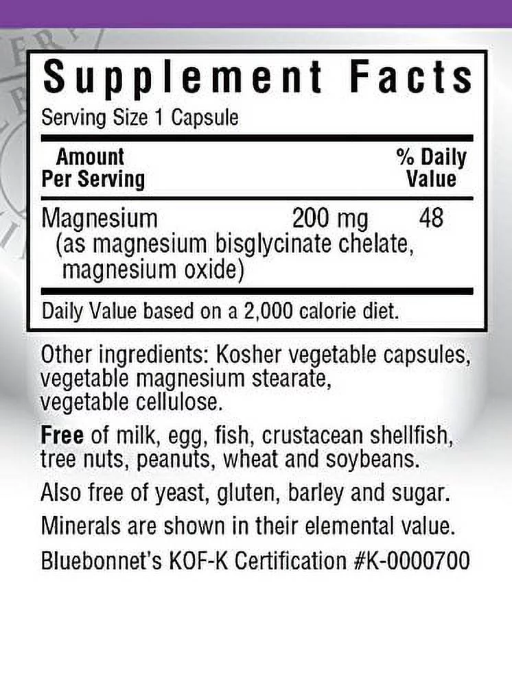 Bluebonnet Albion Chelated Buffered Magnesium 200 mg, 120 Vegetarian Capsules, 120 Count
