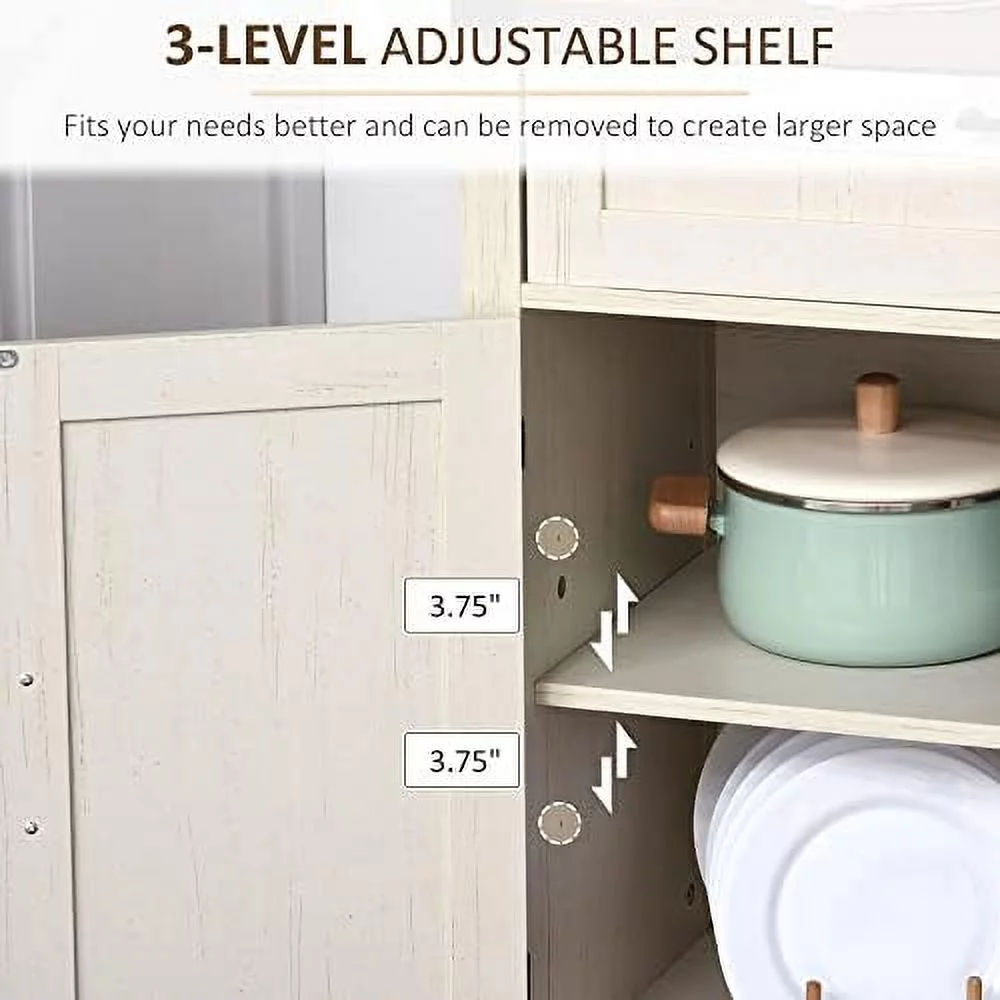 HJZBNONE Farmhouse Sideboard Buffet Cabinet  Wooden Accent Cabinet  Kitchen Cabinet with Drawer and Adjustable   Oak