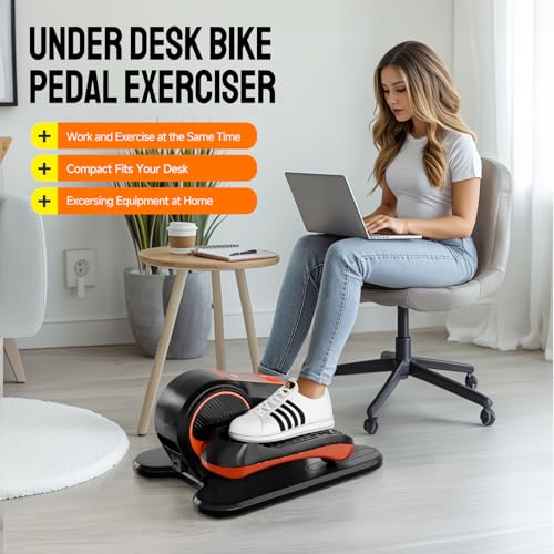 Under Desk Elliptical Machine for Home Workout, 12 Levels Speeds Ellipse Leg Exerciser While Sitting Quiet & Portable Seated Pedal Exerciser with Remote Control & Non-Slip Pad