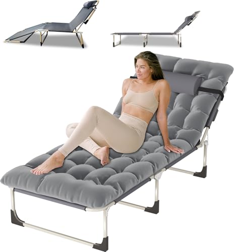 Portable Folding Camping Cot, Oversize 28.7in Adjustable 5-Position Adults Reclining Lounge Chairs with Pillow, 500 lb Weight Capacity, Heavy Duty Oxford Cloth 800D with Mattress