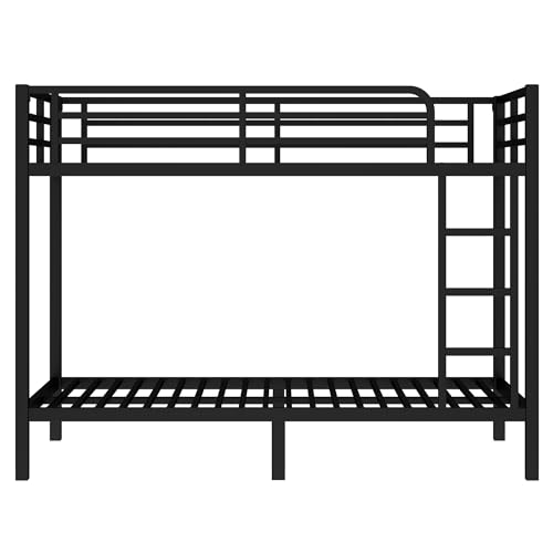 Heavy Duty Bunk Bed Frame with Ladder, Twin XL Over Twin XL Bunk Beds with Safety Guardrails, Adults Bunk Beds with Noise-Reducing Rubber Stoppers, Easy Assemble, Black