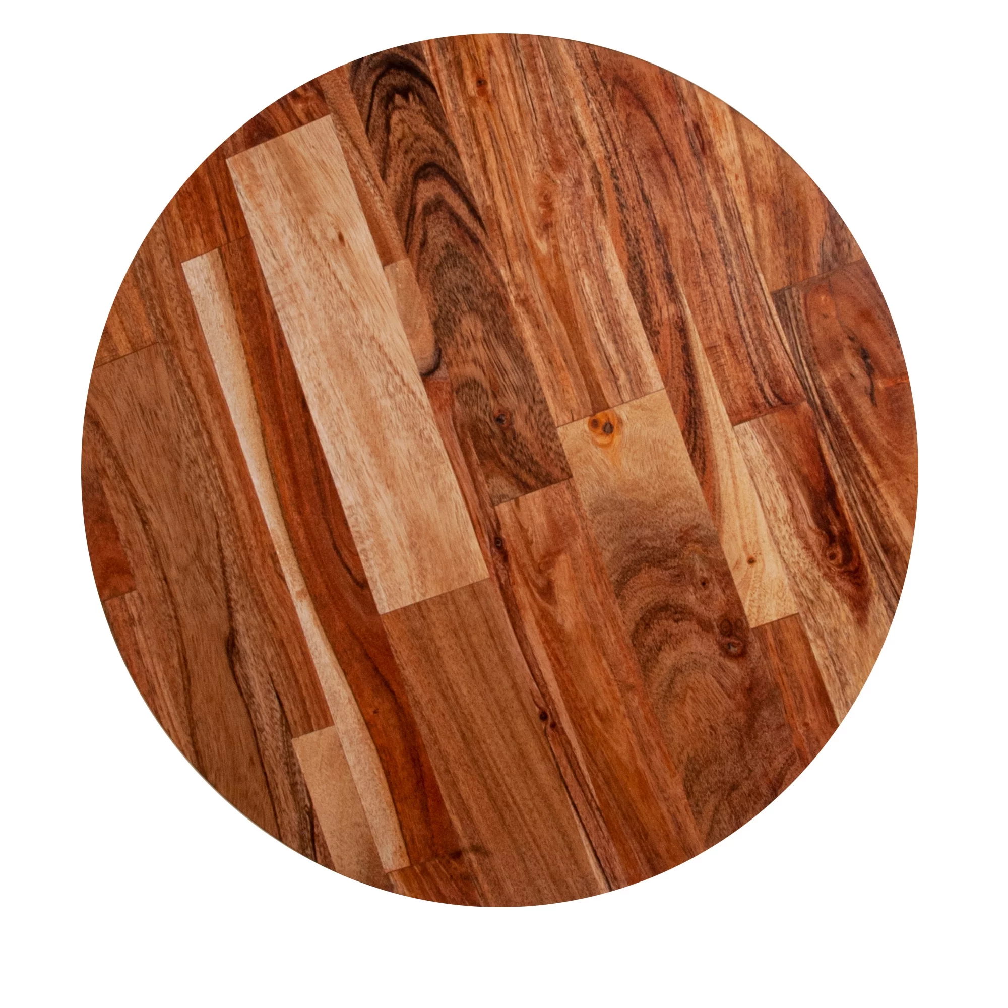 LANTRO JS Peter 18 Inch Round End Side Table, Solid Acacia Wood Tabletop, Steel Frame, Brown, Black