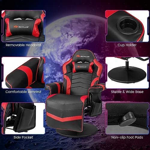 POWERSTONE Gaming Recliner Massage Gaming Chair with Footrest Ergonomic PU Leather Single Sofa with Cup Holder Headrest and Side Pouch, Adjustable Living Room Chair Seating, Black
