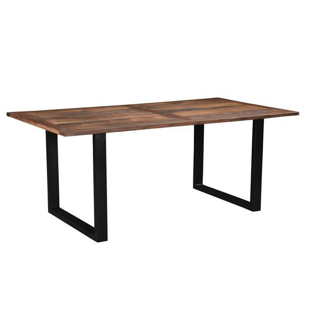 78 in. Solid Wood & Metal Dining Table, Dark Brown & Black