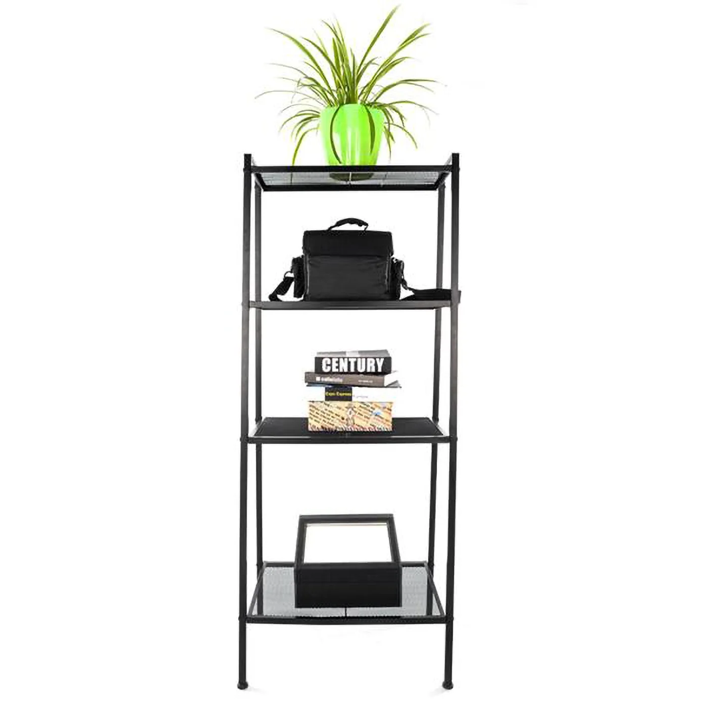 RUseeN Bookshelf, 4-Tier Shelving Unit, Bookcase, Book Shelf, 13.8 x 23.6 x 57.8 Inches, for Home Office, Living Room, Rustic Black