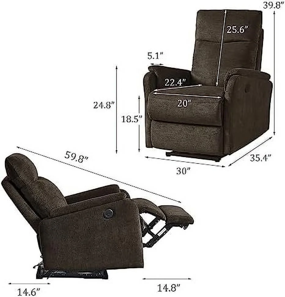 RUNFAYBIU Power Recliner Chair for Living Room  Adjustable Home Modern Fabric Recliner Chair with USB Charge Port  Recliner Single Chair for Small Space  Dark Brown