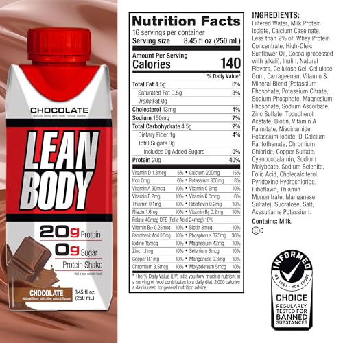 Labrada Lean Body Ready-to-Drink Strawberry Protein Shake, 40g Protein, Whey Blend, 0 Sugar, Gluten Free, 22 Vitamins & Minerals, 17 Ounce (Recyclable Carton & Lid - Pack of 12) LABRADA