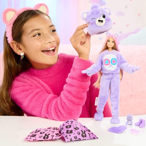 Barbie Cutie Reveal Doll & Accessories, Care Bears Series with Share Bear Costume & 10 Surprises Including Color Change & Mini Bear