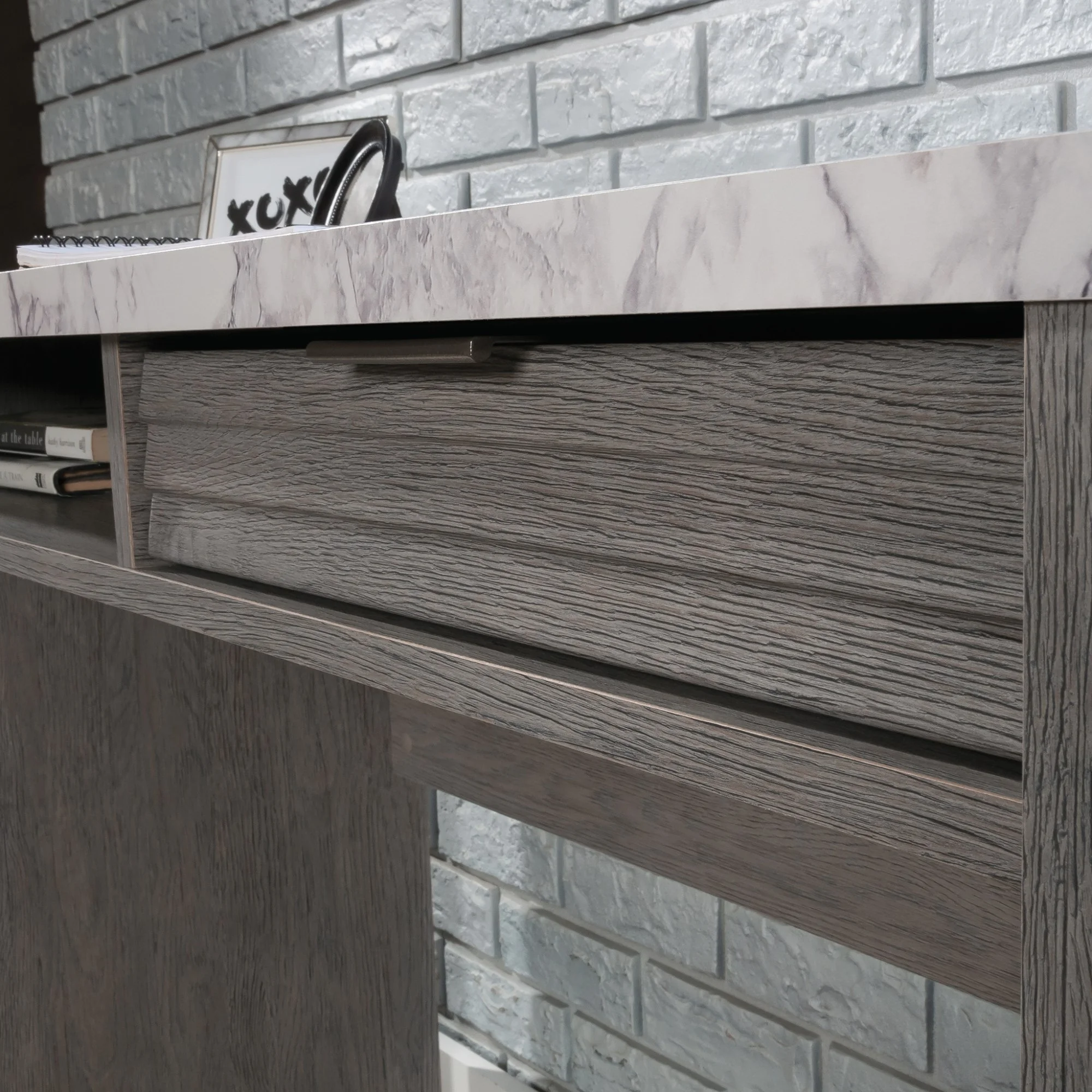 Sauder East Rock Engineered Wood Writing Desk in Ashen Oak Finish