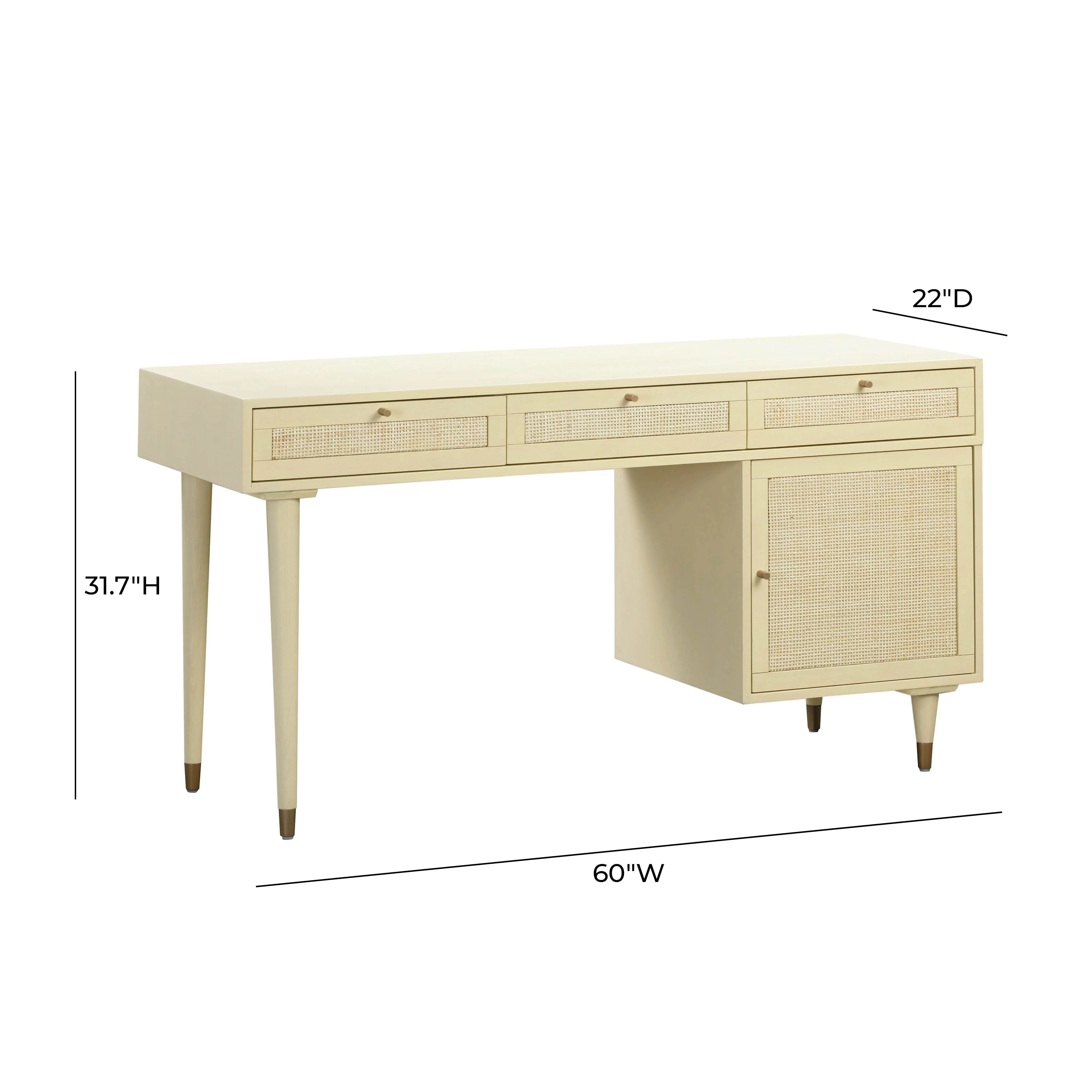 TOV Furniture Sierra Buttermilk 3-Drawer with Cabinet Wooden Desk