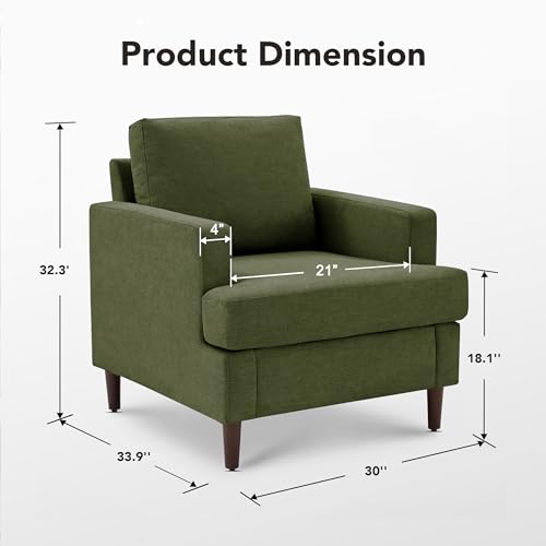 Mid-Century Accent Chair,Modern Linen Fabric Armchair for Living Room,Comfy Upholstered Reading Accent Chairs for Bedroom,Single Sofa Chair with Wood Legs (Beige, 1 Pack)