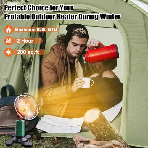 Buyplus Propane Heater - 6200BTU Portable Patio Heaters for Outdoor Use, Camping Heater with Electronic Ignition, Control Valve, Gas Tank Holder for Tent, Fishing, Garage, Green(Fuel not included)