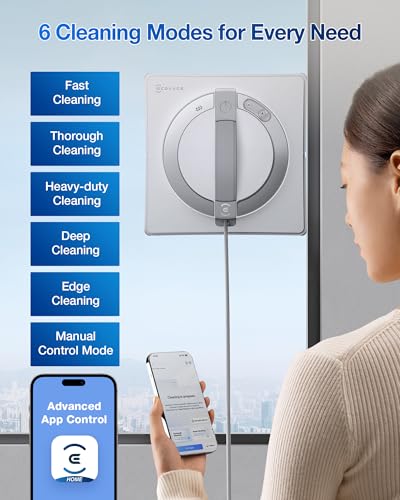 ECOVACS Winbot W1 Pro Window Cleaning Robot, Intelligent Cleaning with Dual Cross Water Spray Technology, Win SLAM 3.0 Path Planning, 2800Pa Suction Power, Edge Detection Technology, App Control,Grey