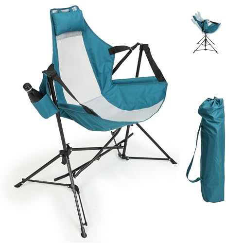 Hammock Folding Camping Chair - Outdoor Portable Swing Camp Chairs Set of 2 with Stand Adults Rocking Swinging Chair for Beach Lawn Patio (Blue)