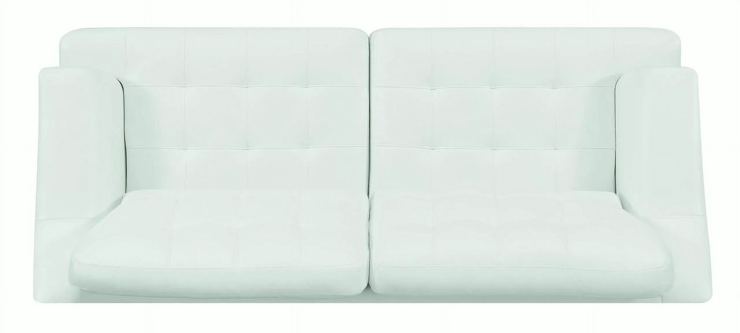 Faux Leather Upholstered Wooden Sofa with Tufted Cushioning and Wooden Feet, White and Black