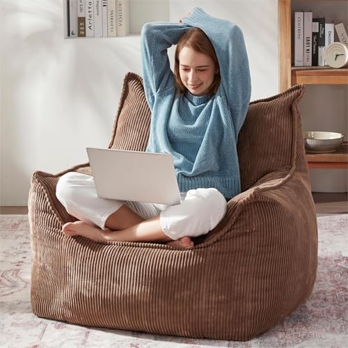 Giant Bean Bag Chair Sofa for Adults Teens, Comfy Corduroy Large Bean Bag Chairs with Armrests for Bedroom Living Room, Adult BeanBag Lazy Sofa Couch Chairs with Filler Included