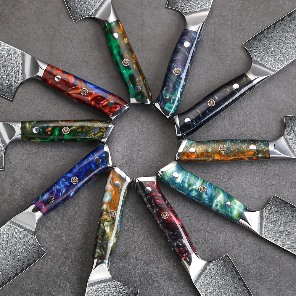 6x TURWHO Kitchen Chef Knife Japanese VG10 Damascus Steel Knife Block Set Resin