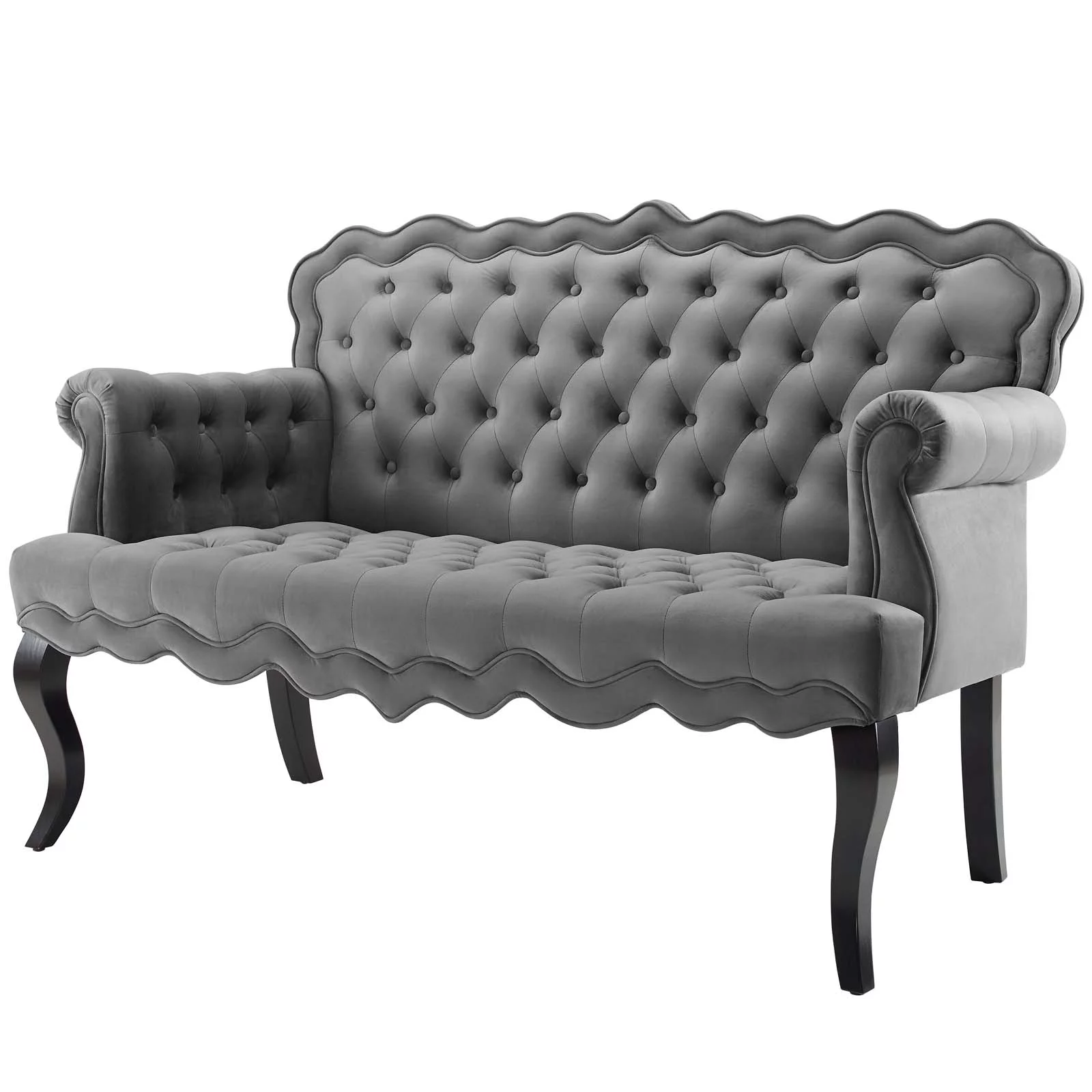 Contemporary Modern Urban Designer Living Room Lounge Club Lobby Loveseat Settee Sofa, Velvet Fabric, Grey Gray