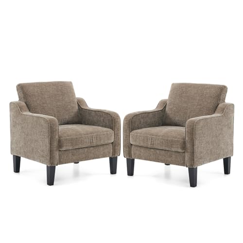 VINGLI Mid Century Modern Fabric Accent Chair,Beige for Living Room Upholstered Armchair with Scooped Arms for Bedroom,Apartment,Studio,Office,Waiting Room,Beige