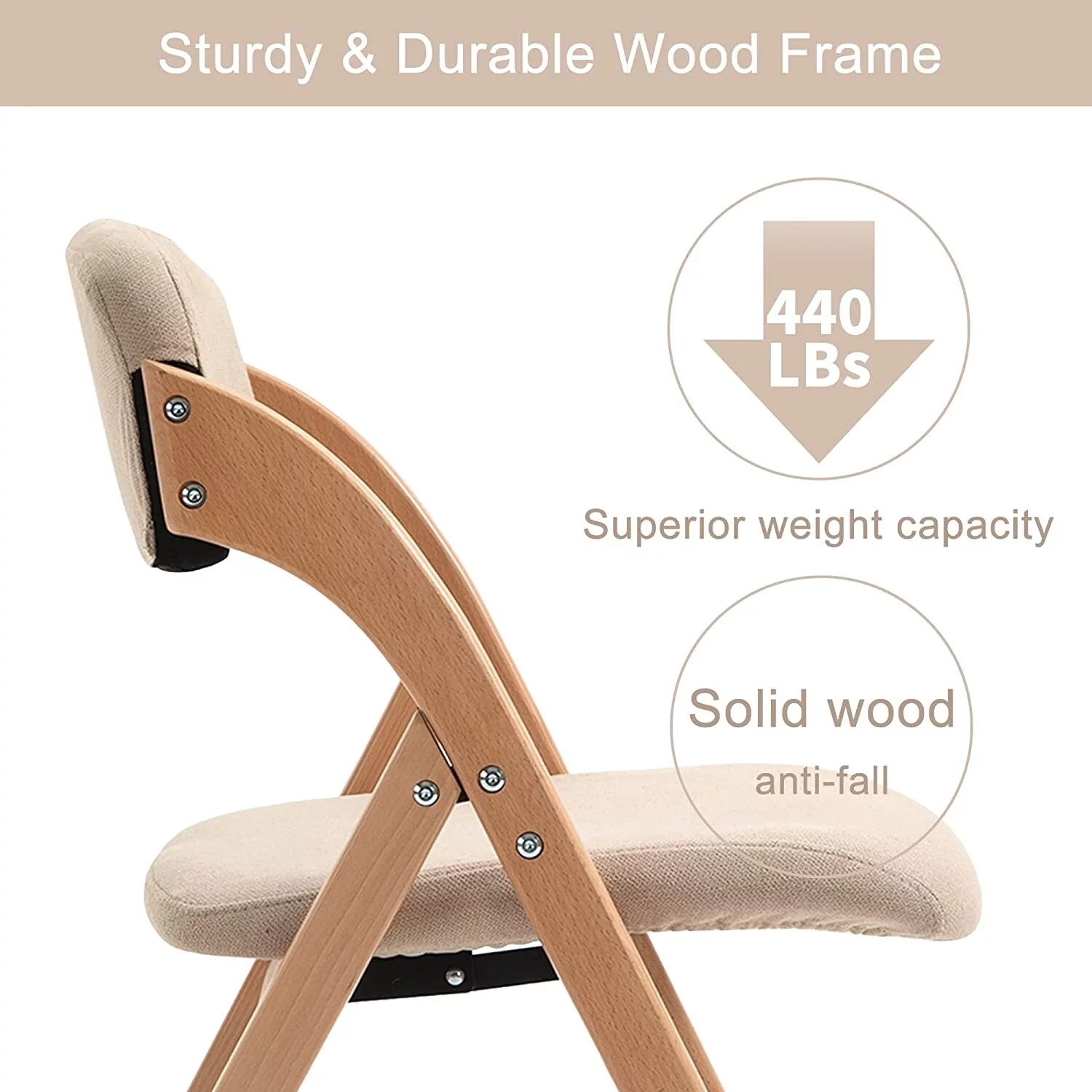 Wooden Stackable Dining Folding Chairs with Padded Seats(Set of 2) Beige