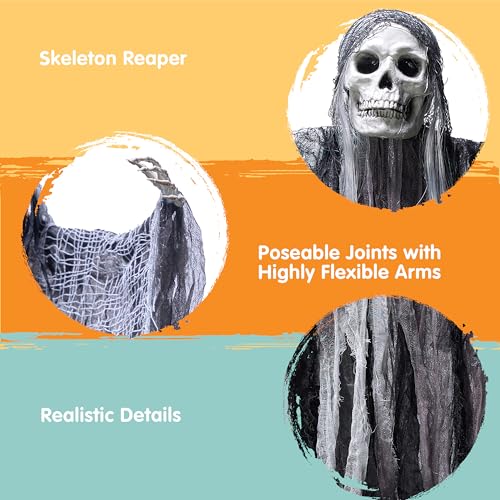 JOYIN 2 Pcs Halloween Hanging Grim Reaper Decorations Outdoor, Halloween Hanging Skeleton Ghosts Scary Decor for Yard Patio Outside Lawn Garden, Haunted House Prop, Party Supplies