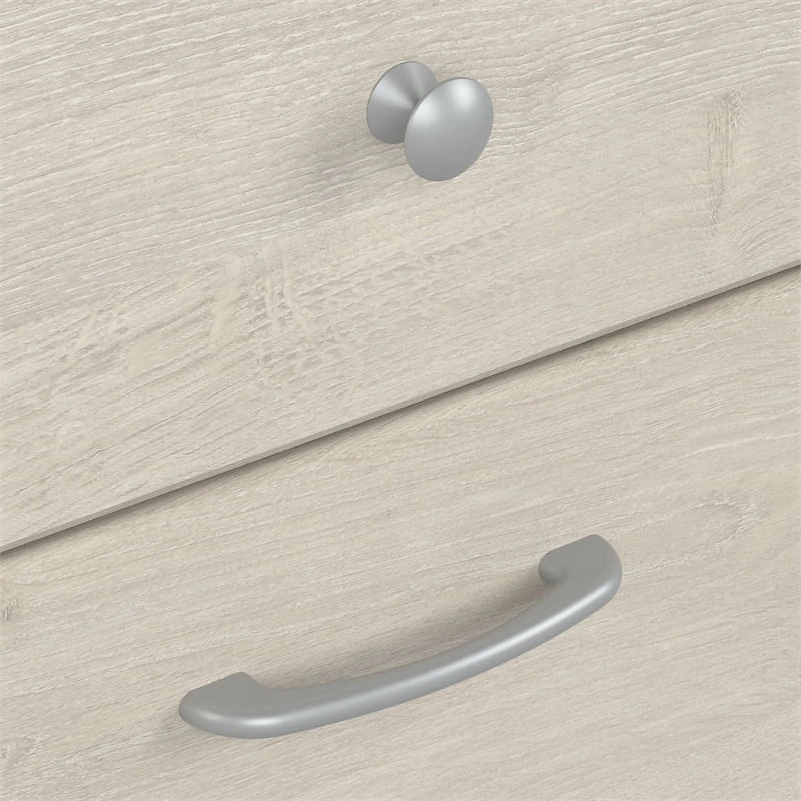 Pemberly Row Engineered Wood L Desk w/ Hutch & File Cabinet in Linen White Oak