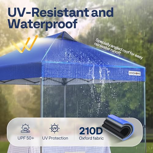 VIVOHOME 10x10ft Pop Up Canopy Tent One Push Setup Outdoor Portable Shelter Tent Heavy Duty with Wheel Carry Bag and 4 Sandbags, White