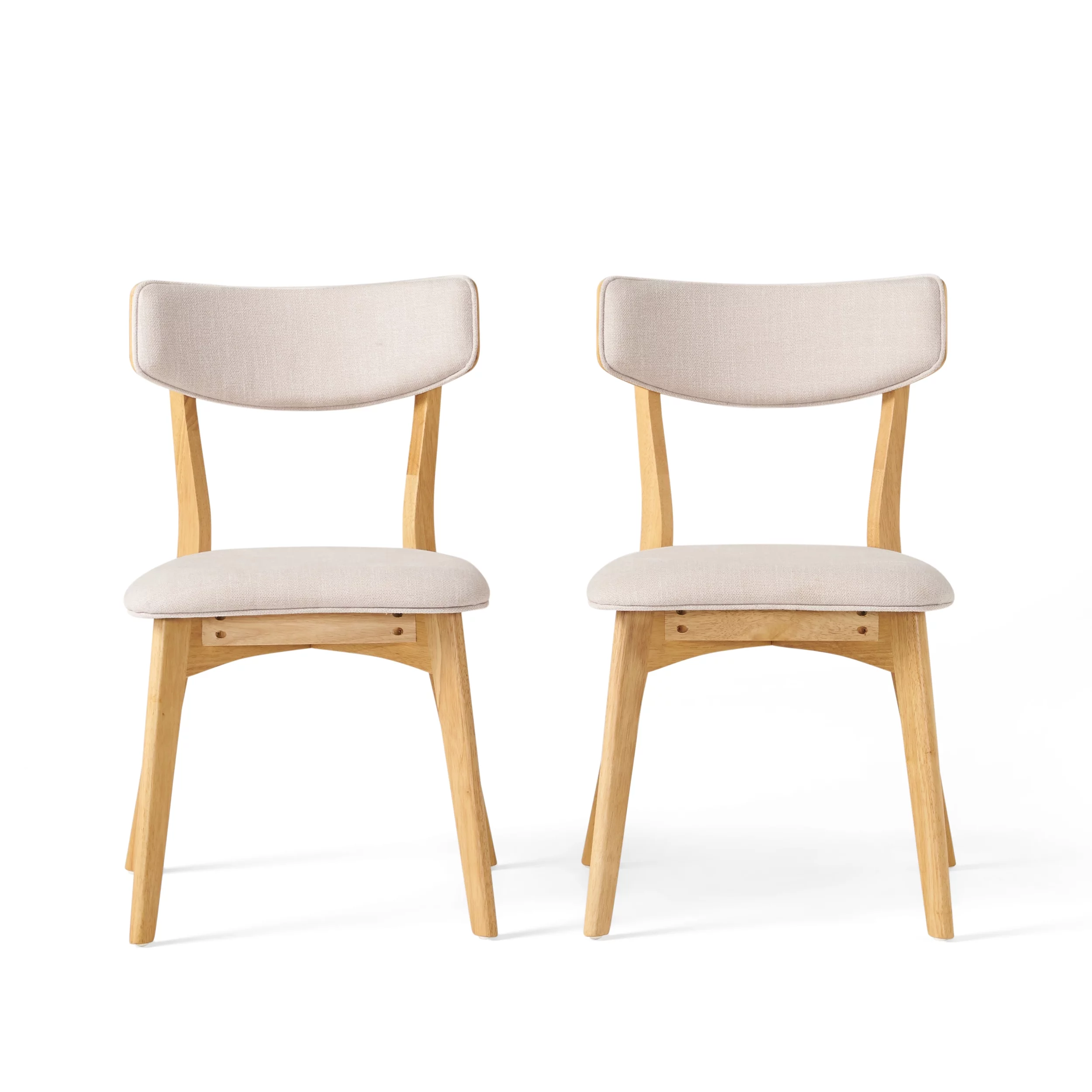 Abrielle Mid Century Modern Dining Chairs with Rubberwood Frame, Set of 2, Light Beige and Natural Oak