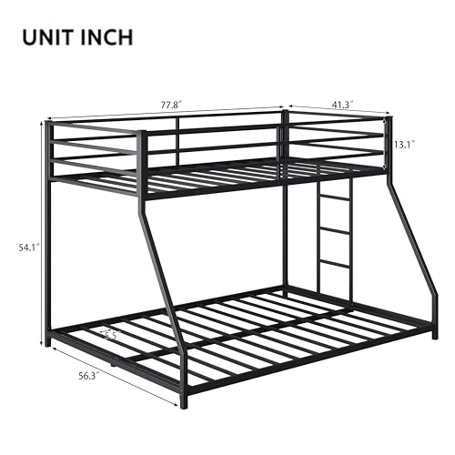 Heavy Duty Bunk Bed Frame with Ladder, Twin XL Over Twin XL Bunk Beds with Safety Guardrails, Adults Bunk Beds with Noise-Reducing Rubber Stoppers, Easy Assemble, Black
