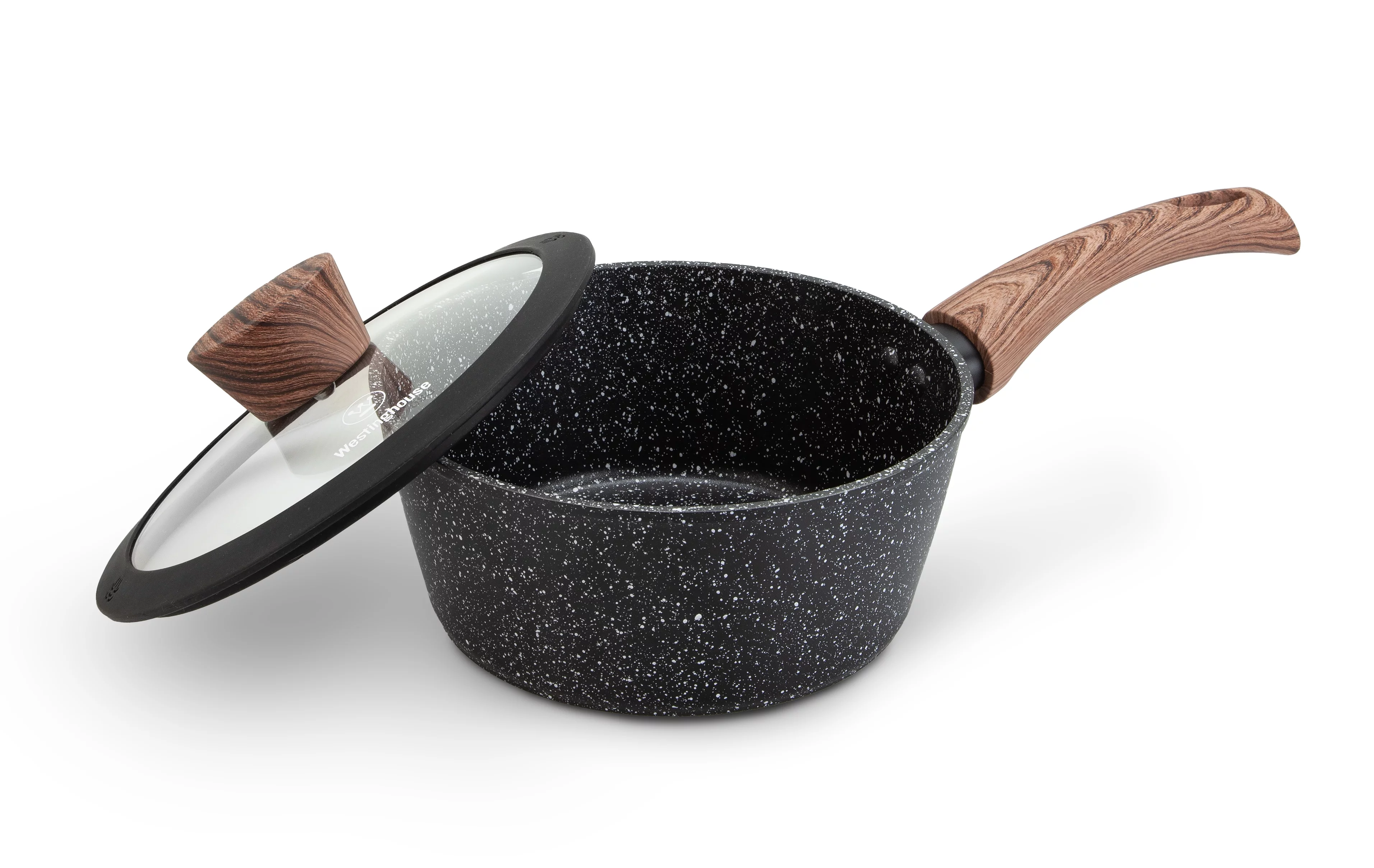Westinghouse Homeware USA 18cm Saucepan with Glass Lid - Marble Black
