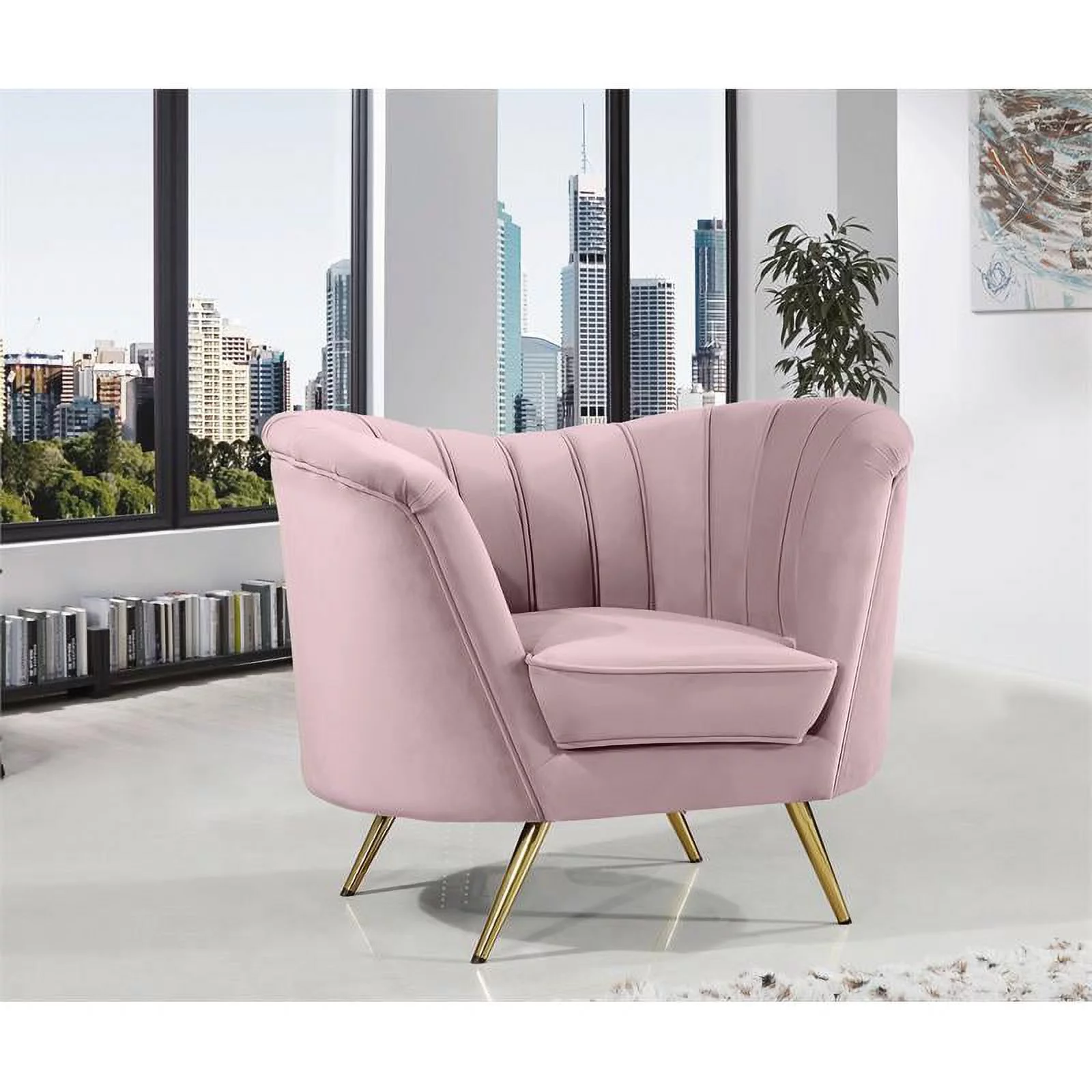 Home Square 2-Piece Set with Velvet Accent Chair & Sofa in Pink and Gold