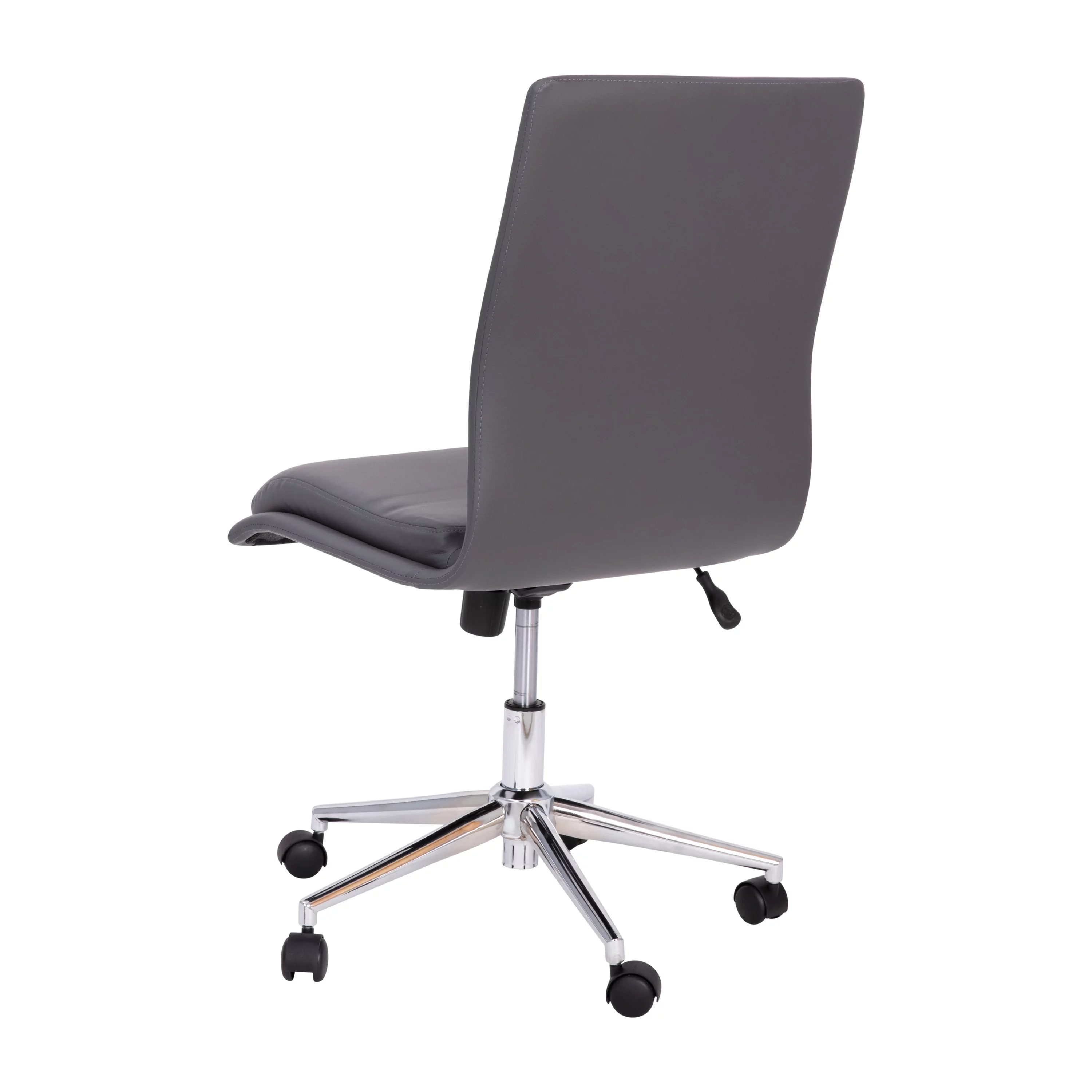 BizChair Mid-Back Armless Swivel Task Office Chair with LeatherSoft and Adjustable Chrome Base, Gray