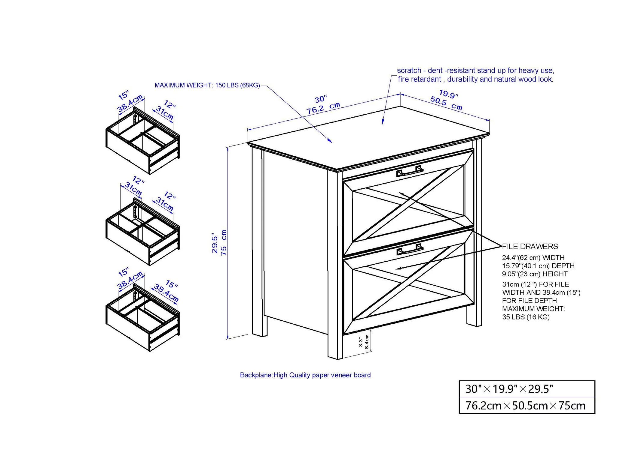 Saint Birch Liam Wood White 2-Drawer File Cabinet
