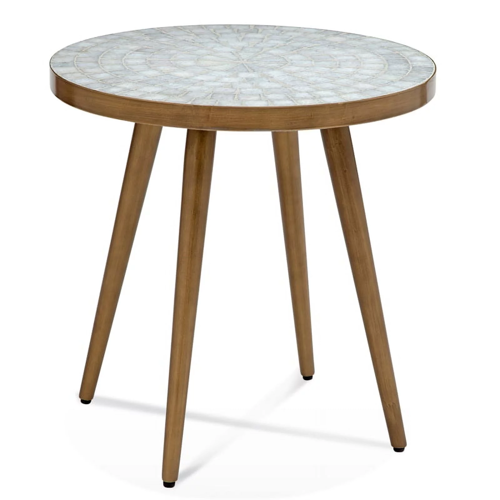 Maklaine Modern / Contemporary Marble Round End Table in White