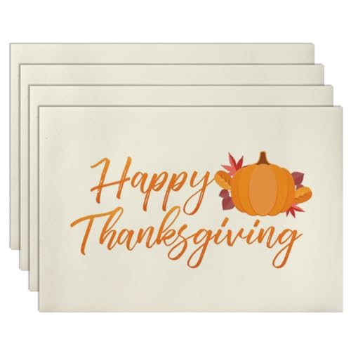 Orange Pumpkin Thanksgiving Placemats Leather Faux Leather 12 X 18 Inchs Imitation Placemats Autumn Harvest Design Heat Resistant Placemat Fall Dining Room Decor Wedding Party Valentine 6- Pack